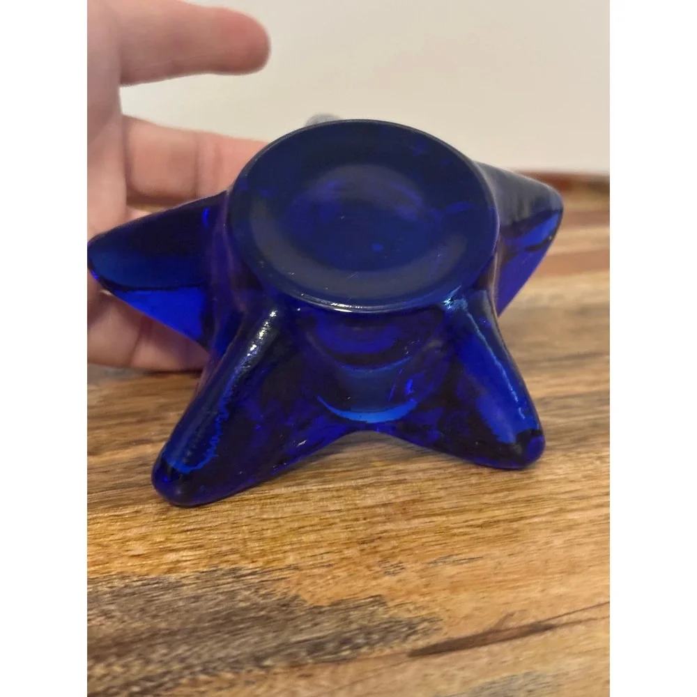 Cobalt Blue Glass Star Tealight Votive Candle Holder Celestial Home Decor 3.5in